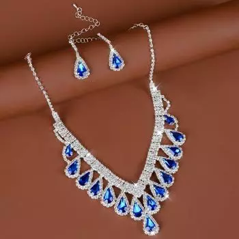 Комплект ювелирных изделий с каплями воды и кристаллами, ожерелье со стразами, серьги для свадебной вечеринки и банкета
