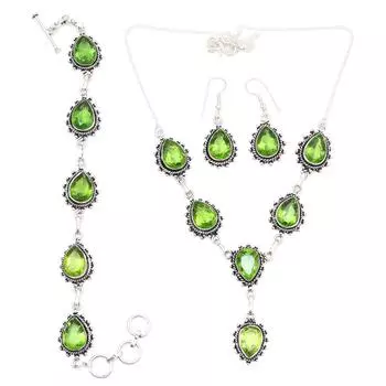 Комплект ювелирных изделий с ожерельем и драгоценными камнями из кварца перидота 18-20 дюймов