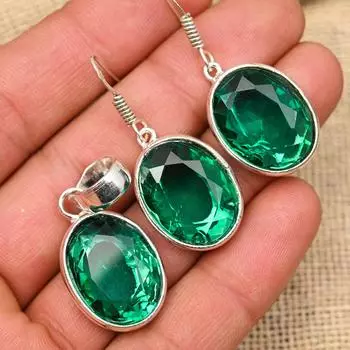 Комплект ювелирных изделий с подвеской и серьгами из стерлингового серебра 925 пробы с индиколитом для нее