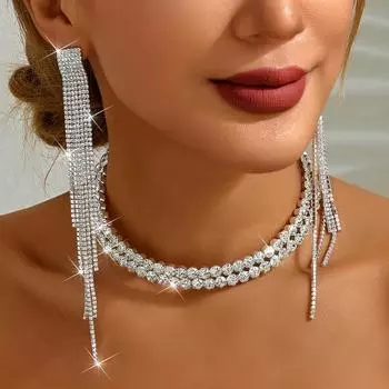 Комплект ювелирных изделий Свадебные аксессуары Премиум-колье Серьги Двухкомпонентное свадебное платье Универсальные аксессуары Комплект ювелирных изделий Цепочка
