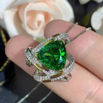 Комплект ювелирных изделий, ювелирные изделия, ключица, цепочка, кольцо, имитация натурального изумруда, циркон, легкая роскошь, ретро, высокого класса, универсальная, женская