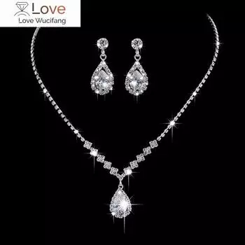 Комплект ювелирных изделий в виде ожерелья с каплями воды и стразами, роскошный свадебный комплект ювелирных изделий для женщин, ожерелье, серьги