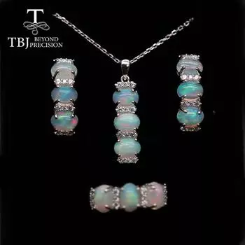 Комплект ювелирных изделий высшего качества с опалом, красочные натуральные красочные серьги с опаловой застежкой, кулон, овальное кольцо 5*7 мм, ювелирные изделия из стерлингового серебра 925 пробы us ring size 6# белый