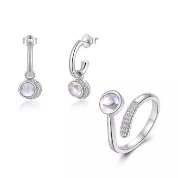 Комплект ювелирных украшений из стерлингового серебра 925 пробы, серьги-кольца с луной, милый дизайн, натуральный синий лунный камень, круглые 5 мм, для девочек и дочек, хороший подарок на день рождения S синий