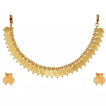 Комплект ювелирных украшений, позолоченный комплект ожерелья с монетами в виде храма Лакшми и серьги, украшения для женщин и девочек