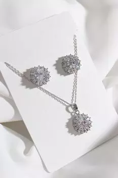 Комплект вечернего платья круглой модели Baguette Stone серебряного цвета