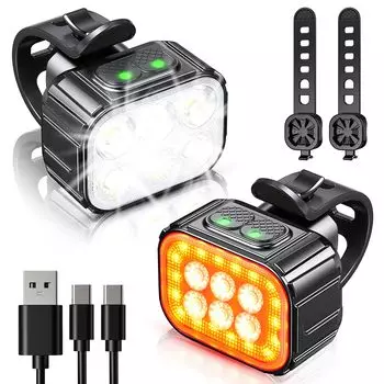 Комплект велосипедного освещения Велосипедная фара и задний фонарь с прожектором и всенаправленным светом Различные режимы освещения IP65 Водонепроницаемый стандартный USB-фонарь для зарядки