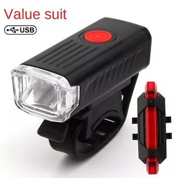 Комплект велосипедных фонарей Передний фонарь с задним фонарем USB светодиодный перезаряжаемый водонепроницаемый велосипедный фонарь Велосипедный фонарь Аксессуары для велосипеда чёрный
