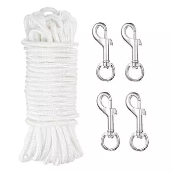 Комплект веревок для флагштока uxcell 100 футов, толстая нейлоновая веревка для флагштока и 4 зажима для флагштока из цинкового сплава, белая веревка для флагштока 15/64