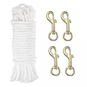 Комплект веревок для флагштока uxcell 100 футов, толстая нейлоновая веревка для флагштока и 4 поворотных крючка для крепления флагштока из цинкового сплава, белая веревка для флагштока 15/64 дюйма