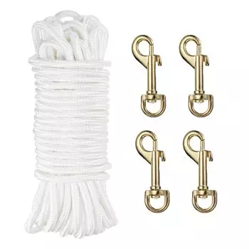 Комплект веревок для флагштока uxcell 100 футов, толстая нейлоновая веревка для флагштока и 4 поворотных крючка для крепления флагштока из цинкового сплава 15/64 (черный)