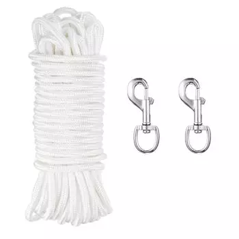 Комплект веревок для флагштока uxcell 50 футов, толстая полиэстеровая веревка для флагштока и 4 поворотных крючка из цинкового сплава для крепления флагштока, нейлоновая веревка для флагштока, белая 5/16