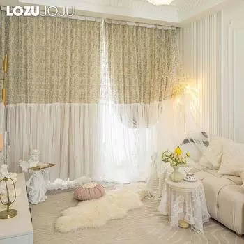 Комплект весенних объемных вышитых и однотонных двухслойных штор для гостиной, декорирование оконных панелей LOZUJOJU W100cm x L200cm