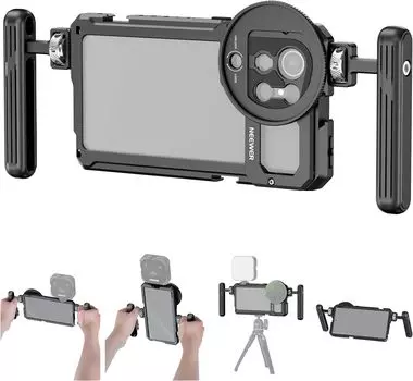 Комплект видеоустановки NEEWER для смартфона, совместимый с Samsung S23 Ultra, двухсторонняя ручка, 67-миллиметровый адаптер для объектива и фильтра, цельнометаллический смартфон