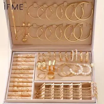 Комплект винтажных украшений в стиле бохо IF ME из 54 предметов из цинкового сплава, серьги, подвески в форме сердца и кольца-змейки для повседневной носки и подарка - на все сезоны (Нет коробки)