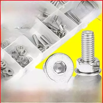 Комплект винтов с потайной головкой и шестигранным углублением под ключ из нержавеющей стали 304 с плоскими шайбами и гайками 282PCS Set