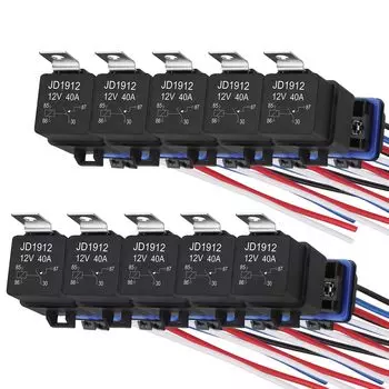 Комплект водонепроницаемых реле Weasch, 10 шт., 12 В, 40 А, 4-контактный SPST, сверхмощный, 14AWG, луженый медный провод, автомобильное реле и комплект жгутов для автомобильной морской техники