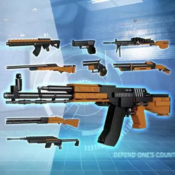 Комплект военной серии 8-в-1 АК-47, сборка штурмовой винтовки, мальчик, собирающий строительные блоки, без коробки