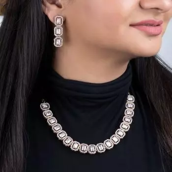 Комплект восьмиугольного ожерелья Estele с покрытием из розового золота и CZ Ossum для женщин