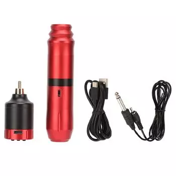 Комплект вращающейся ручки для татуировки с блоком питания 1300 мАч, зажимом для шнура с разъемом RCA, беспроводная ручка для татуировки красный