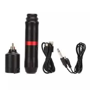 Комплект вращающейся ручки для татуировки с блоком питания 1300 мАч, зажимом для шнура с разъемом RCA, беспроводная ручка для татуировки чёрный