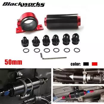 Комплект встроенного топливного фильтра 100 микрон с адаптерами 6AN 8AN 10AN и монтажным кронштейном 50 мм и гаечным ключом, универсальный, очищаемый, черный/красный красный