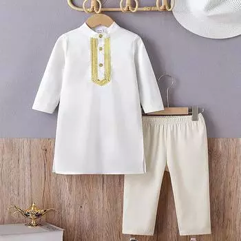 Комплект вышитого халата в арабском стиле для подростков с Ближнего Востока белый