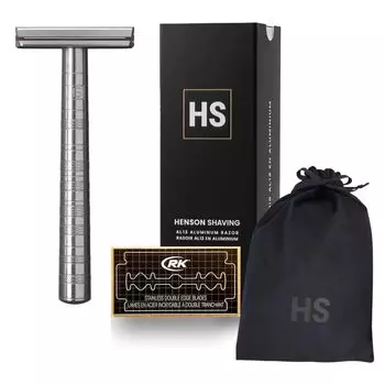 комплект x 100 запасных лезвий x подарочный пакет бритва HENSON SHAVING AL13 СРЕДНЕЙ прочности, рекомендуется для тех, кто хочет иметь близкое бритье [основное лезвие включено] (САМОЛЕТ