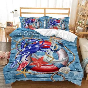 Комплект Якорь Морской 3D Цифровая Печать Стеганое одеяло Комплект из трех предметов Комплект из четырех предметов 135 * 200 (two-piece set)