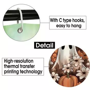 Комплект занавесок для душа с цветочным принтом на Хэллоуин 71x71 дюйм, осенняя тыква, привидение, водонепроницаемая занавеска для душа с 12 крючками, аксессуары для ванной комнаты