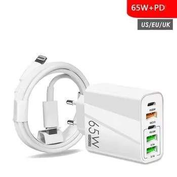 Комплект зарядного устройства Apple PD 20Wpd кабель для передачи данных 5V4A Европейский PD + 3USB многопортовая адаптация EU White+PD20W Cable (included)