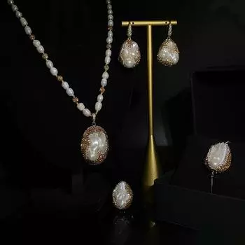 Комплект жемчужного ожерелья в стиле барокко естественной формы Яркая и элегантная цепочка для благородного свитера