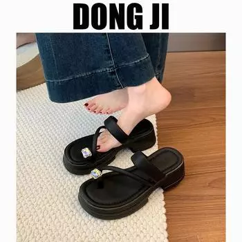 Комплект женских тапочек с острым носком, летняя одежда 2025 г., новые французские толстые шлепанцы, пляжные сандалии, шлепанцы для отдыха на море 35