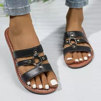 Комплект женских тапочек с пальцами, лето 2024, новая верхняя одежда на плоской подошве, простые повседневные пляжные классные тапочки 36 чёрный