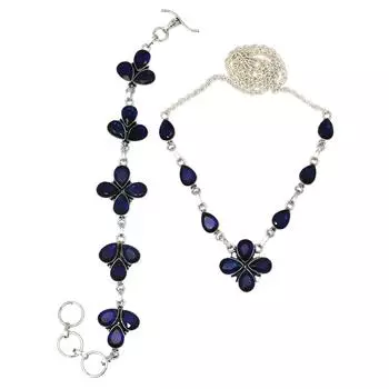 Комплект женских ювелирных изделий унисекс с танзанитовым кварцевым драгоценным камнем, ожерелье 18-20 дюймов