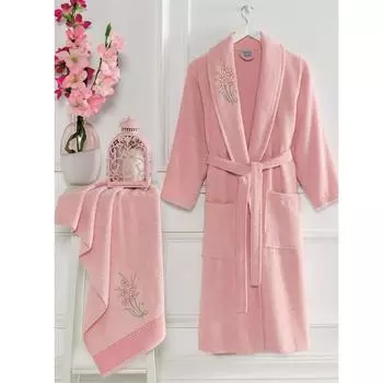 Комплект женского халата розового цвета Elmira 100% Хлопок Саляка