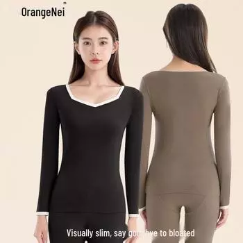 Комплект женского кожаного термобелья Juneimu — тонкий, теплый, приятный для кожи осенний топ и брюки с плюшевой подкладкой 2XL чёрный