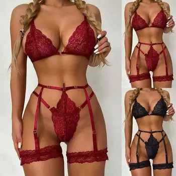 Комплект женского нижнего белья цвета красного вина, всесезонная черная ночная рубашка M