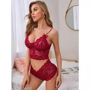 Комплект женского нижнего белья Ladysta – комплект нижнего белья из бюстгальтера и трусиков – свободный размер (S / M / L) Free Size (S/M/L) малиновый