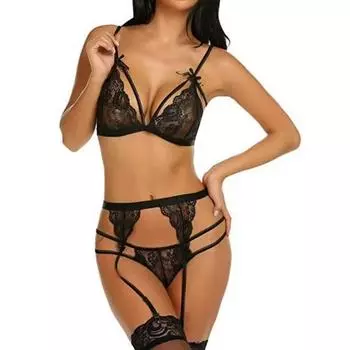 Комплект женского нижнего белья с кружевом Teddy Suspender Doll Set Tights Suspender Set S