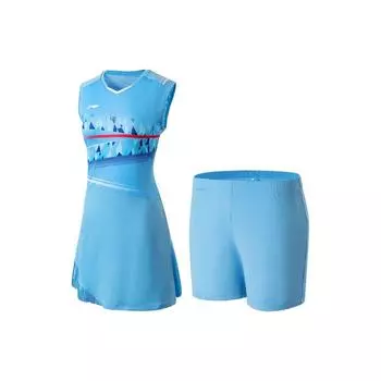 Комплект женского платья Li Ning Badminton Series Spliced Quick-Dry Cool Antibacterial Slim Fit Dress Set Bright-Sky-Blue ASKU114-3 L