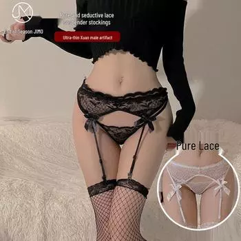 Комплект женского сексуального кружевного боди и чулок с подвязками до бедра в японском стиле One Size