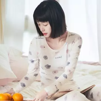 «Комплект женского термобелья из хлопка и лайкры»: Облегающий осенний свитер и леггинсы. Medium