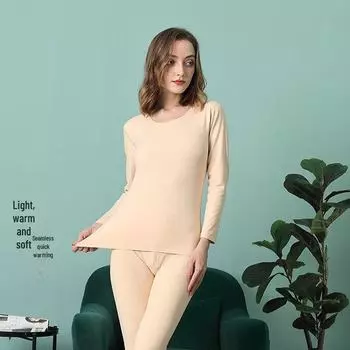 Комплект женского термобелья: Однотонные топы и низы с длинными рукавами для осени/зимы XL розовый