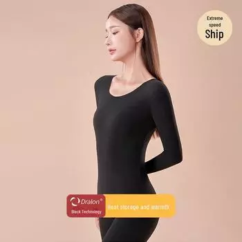 «Комплект женского термобелья»: Подкладка из бархата, бесшовный верх и низ, сохраняющий тепло для осени/зимы. Single Set; XL чёрный