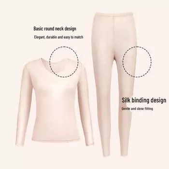Комплект женского термобелья Tangge из шелка Mulberry: Легкий шелковый топ с длинными рукавами и леггинсы для осени/зимы. Pants; XL