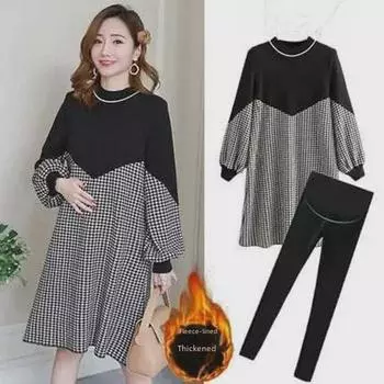 Комплект женской бархатной юбки для беременных в новом стиле - осень/зима, средней длины, теплая, непрозрачная модель для беременных XL (Recommended 60-70 kg)