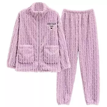 Комплект женской пижамы больших размеров, жаккардовая зимняя очень плотная двухсторонняя фланель, теплая пижама, гладкая пижама на молнии, женская пижама M