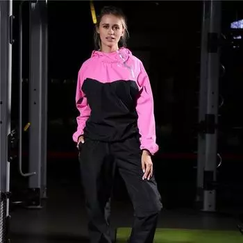 Комплект женской спортивной одежды Комплект пуловеров с капюшоном для бега фитнеса для упражнений спортивная одежда для похудения потение спорт XXL чёрный