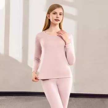 Комплект зимнего термобелья из 2 предметов с круглым вырезом и длинным рукавом, теплый, плотный, однотонный, облегающий M зелёный